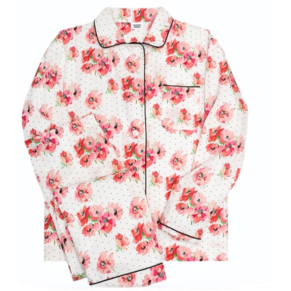 Sleepy Jones Bishop Pajama Set Pink Floral Button Down Top & Pants Women’s Small
